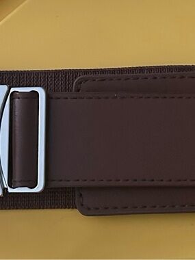 Women’s Brown Leather Like Elastic Belt with Silver Buckle plus size 18/20
